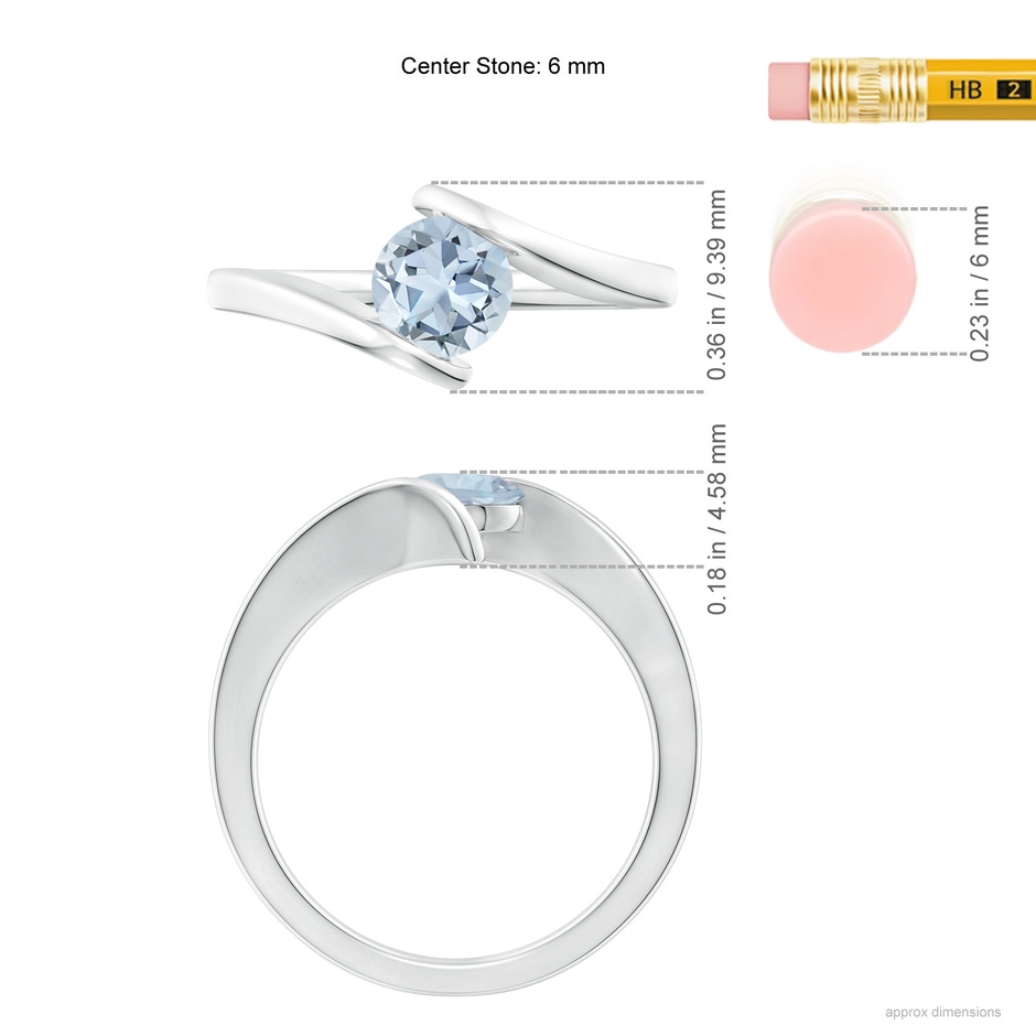 6mm A Bar-Set Solitaire Round Aquamarine Bypass Ring in S999 Silver ruler