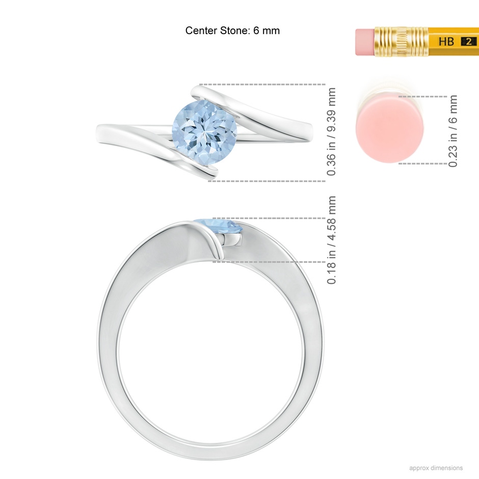 6mm AA Bar-Set Solitaire Round Aquamarine Bypass Ring in White Gold ruler