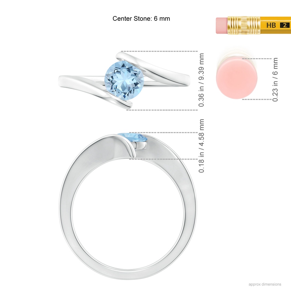 6mm AAA Bar-Set Solitaire Round Aquamarine Bypass Ring in White Gold ruler