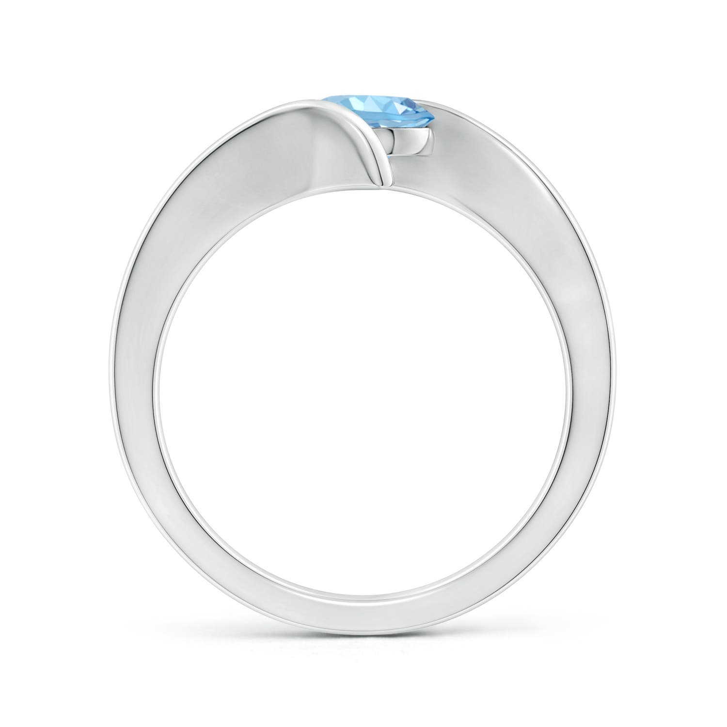 6mm AAAA Bar-Set Solitaire Round Aquamarine Bypass Ring in P950 Platinum