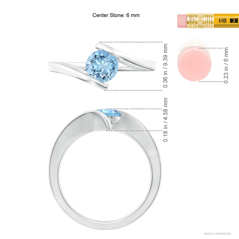 6mm AAAA Bar-Set Solitaire Round Aquamarine Bypass Ring in White Gold ruler