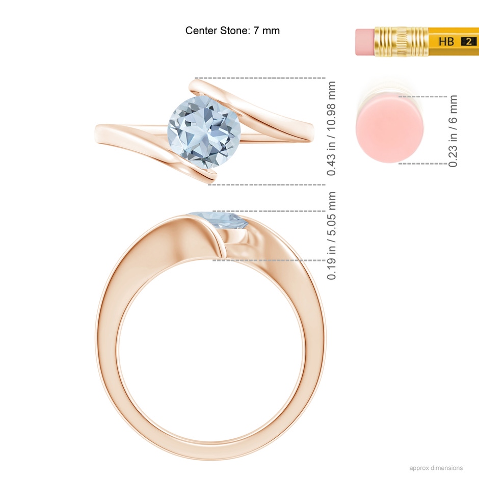 7mm A Bar-Set Solitaire Round Aquamarine Bypass Ring in Rose Gold ruler