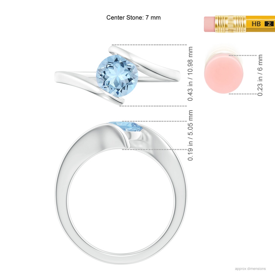 7mm AAA Bar-Set Solitaire Round Aquamarine Bypass Ring in 18K White Gold ruler