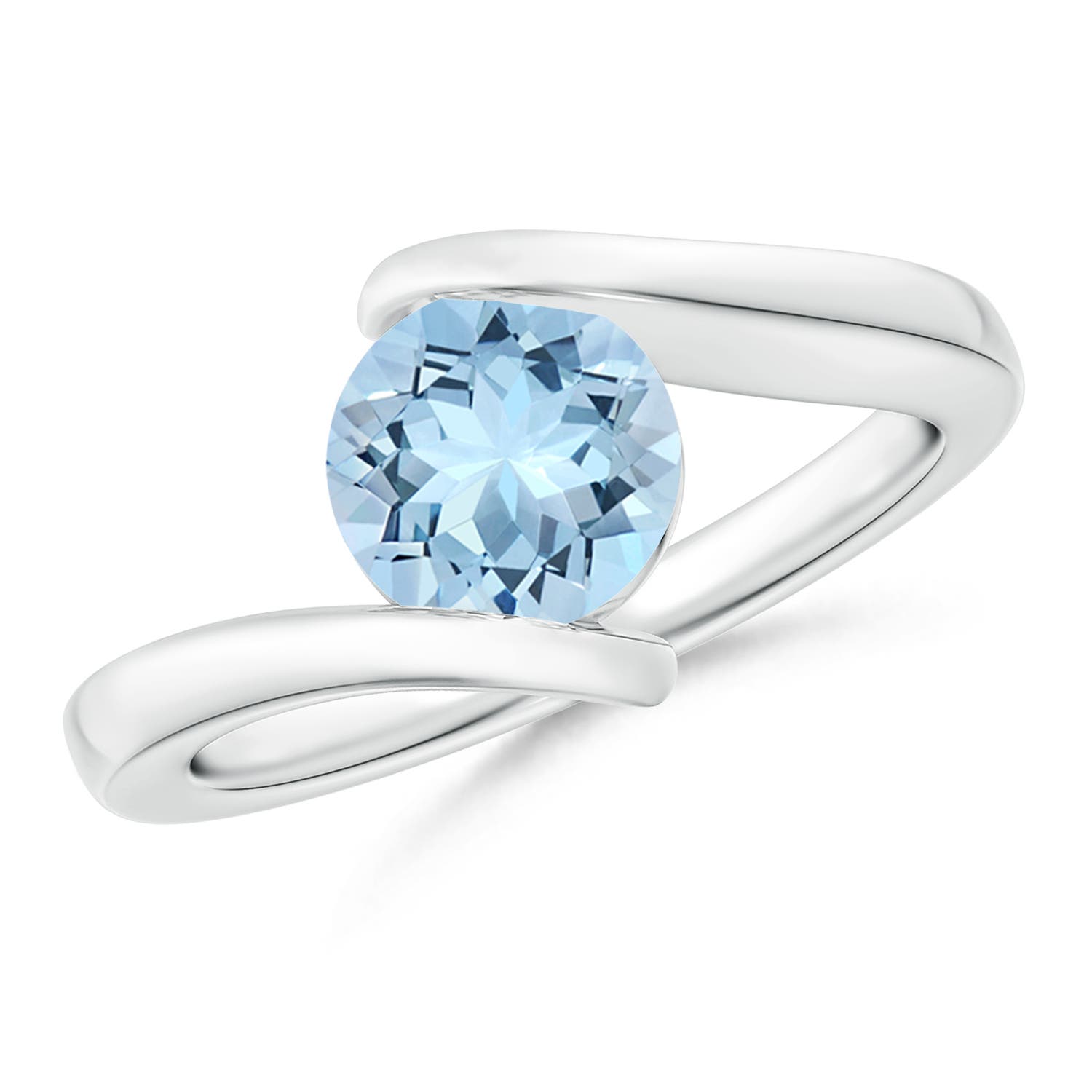 7mm AAA Bar-Set Solitaire Round Aquamarine Bypass Ring in P950 Platinum