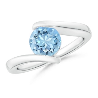 7mm AAAA Bar-Set Solitaire Round Aquamarine Bypass Ring in P950 Platinum
