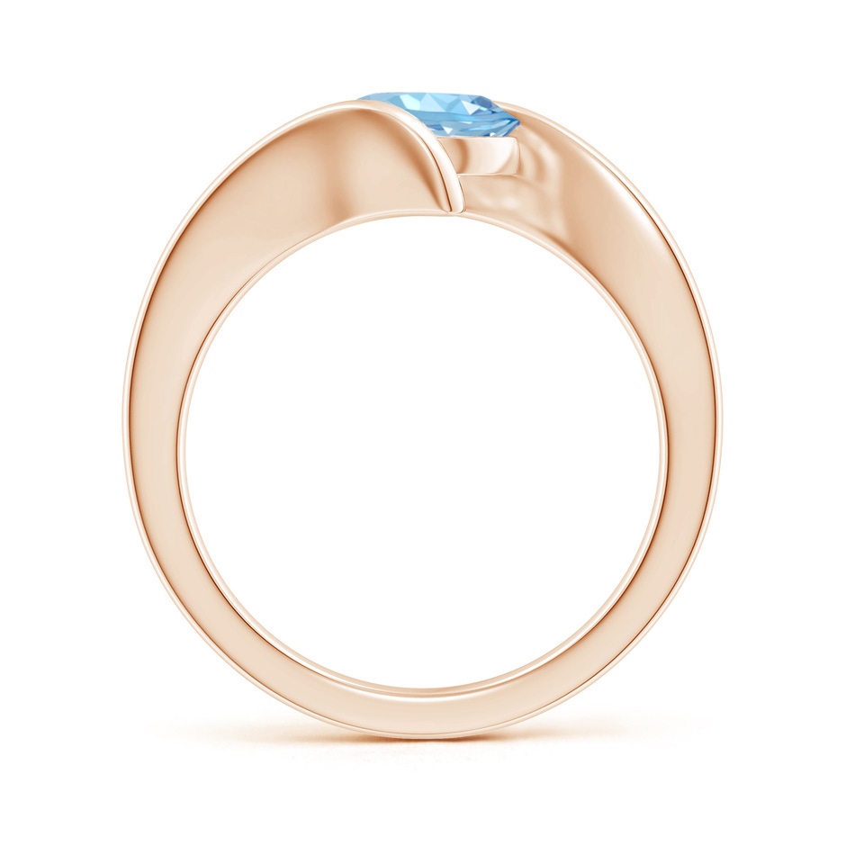 7mm AAAA Bar-Set Solitaire Round Aquamarine Bypass Ring in Rose Gold side 199