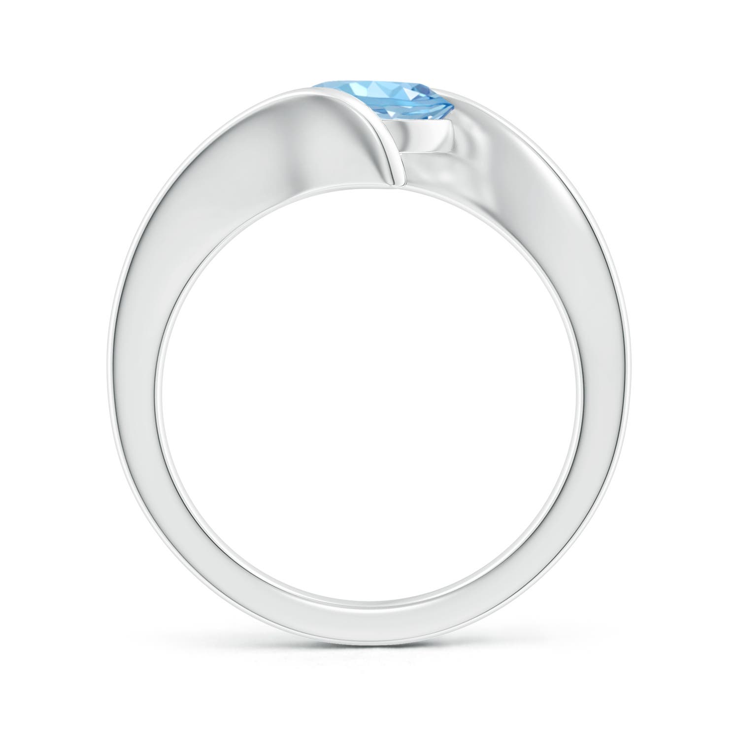 7mm AAAA Bar-Set Solitaire Round Aquamarine Bypass Ring in White Gold