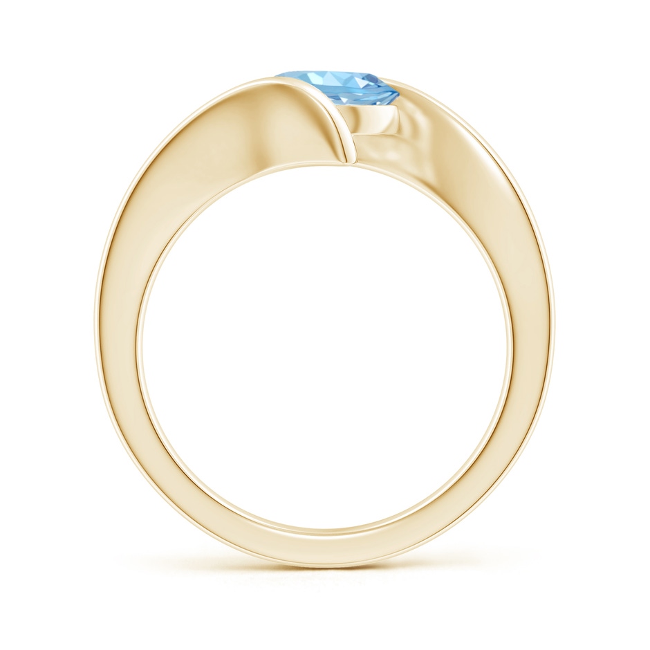 7mm AAAA Bar-Set Solitaire Round Aquamarine Bypass Ring in Yellow Gold side 199