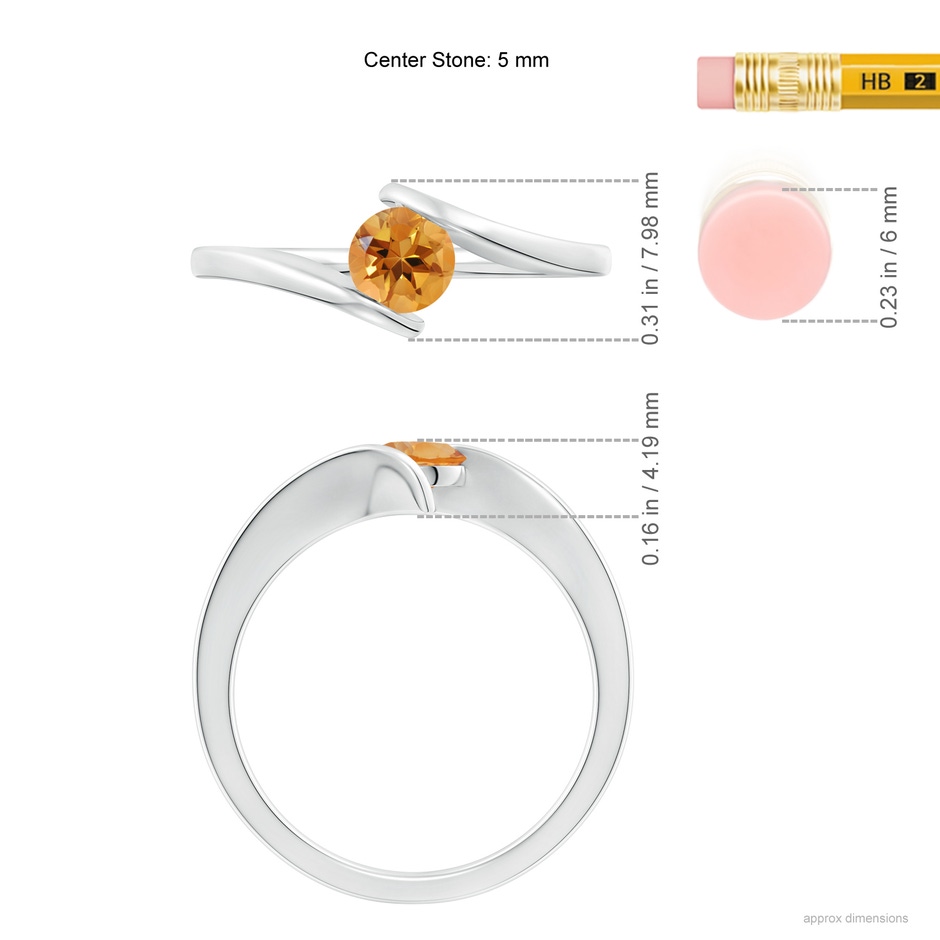 5mm AA Bar-Set Solitaire Round Citrine Bypass Ring in White Gold ruler
