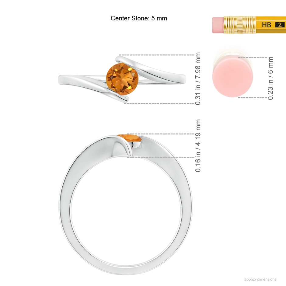 5mm AAA Bar-Set Solitaire Round Citrine Bypass Ring in White Gold ruler