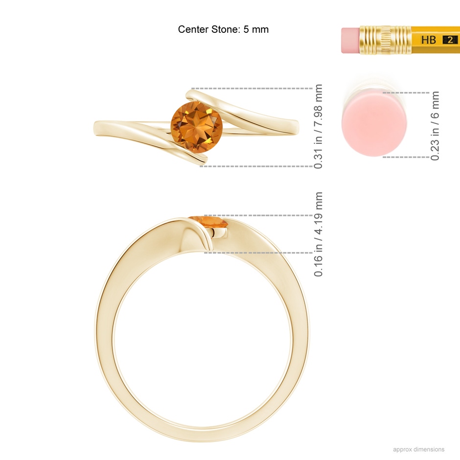 5mm AAA Bar-Set Solitaire Round Citrine Bypass Ring in Yellow Gold ruler