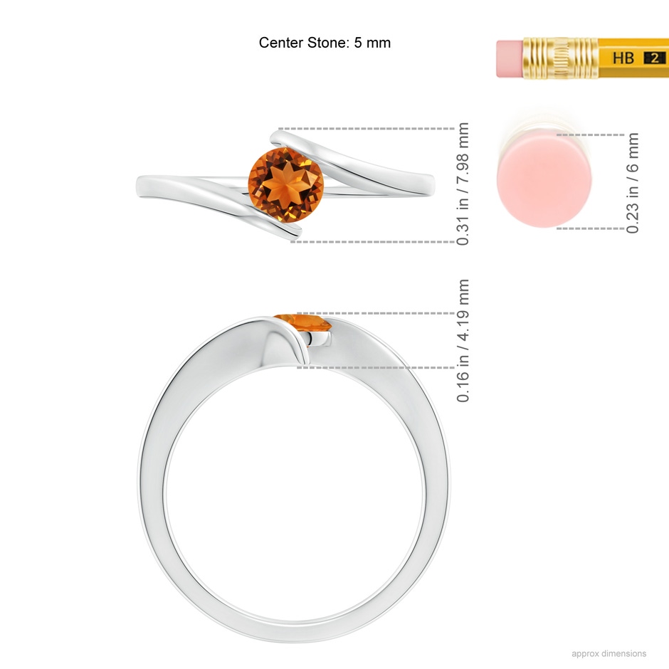 5mm AAAA Bar-Set Solitaire Round Citrine Bypass Ring in White Gold ruler