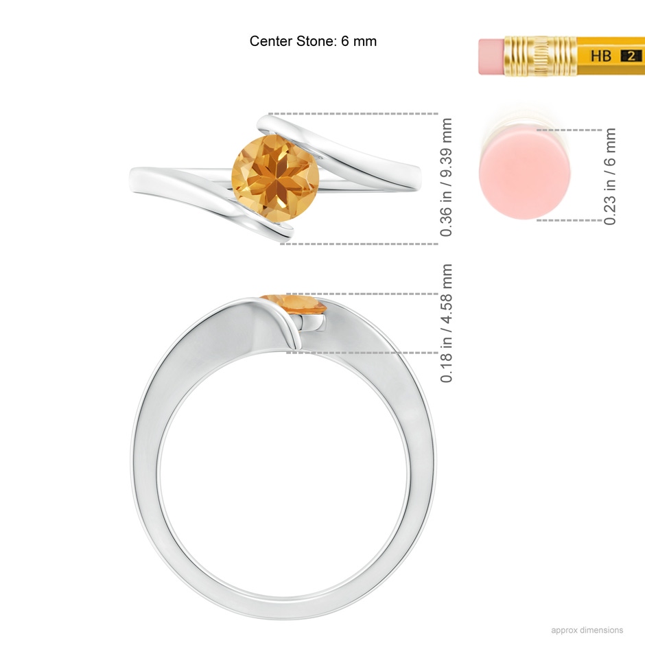 6mm A Bar-Set Solitaire Round Citrine Bypass Ring in 18K White Gold ruler