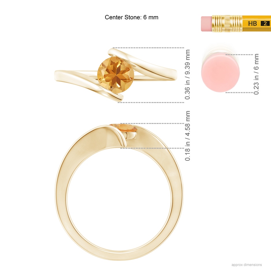 6mm A Bar-Set Solitaire Round Citrine Bypass Ring in 18K Yellow Gold ruler