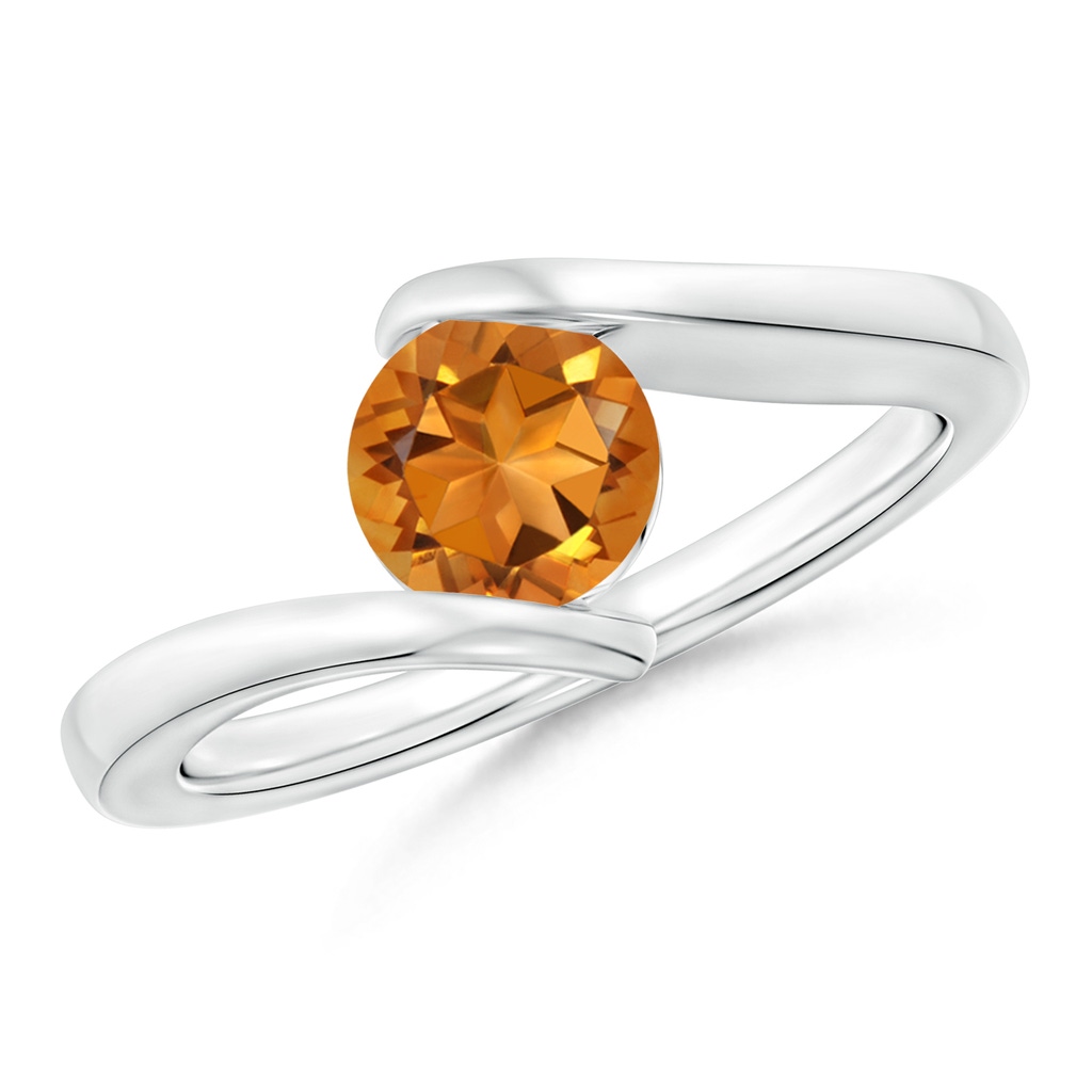 6mm AAA Bar-Set Solitaire Round Citrine Bypass Ring in White Gold