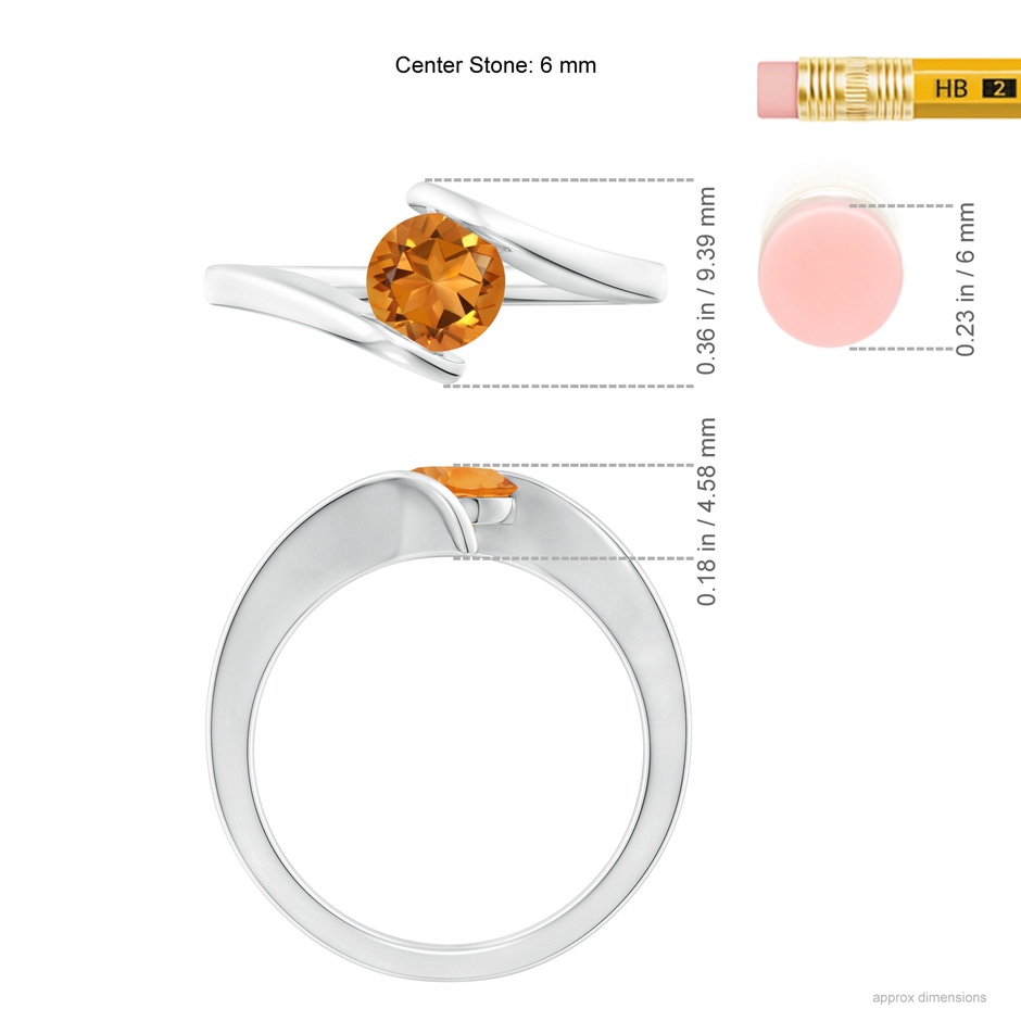 6mm AAA Bar-Set Solitaire Round Citrine Bypass Ring in White Gold ruler