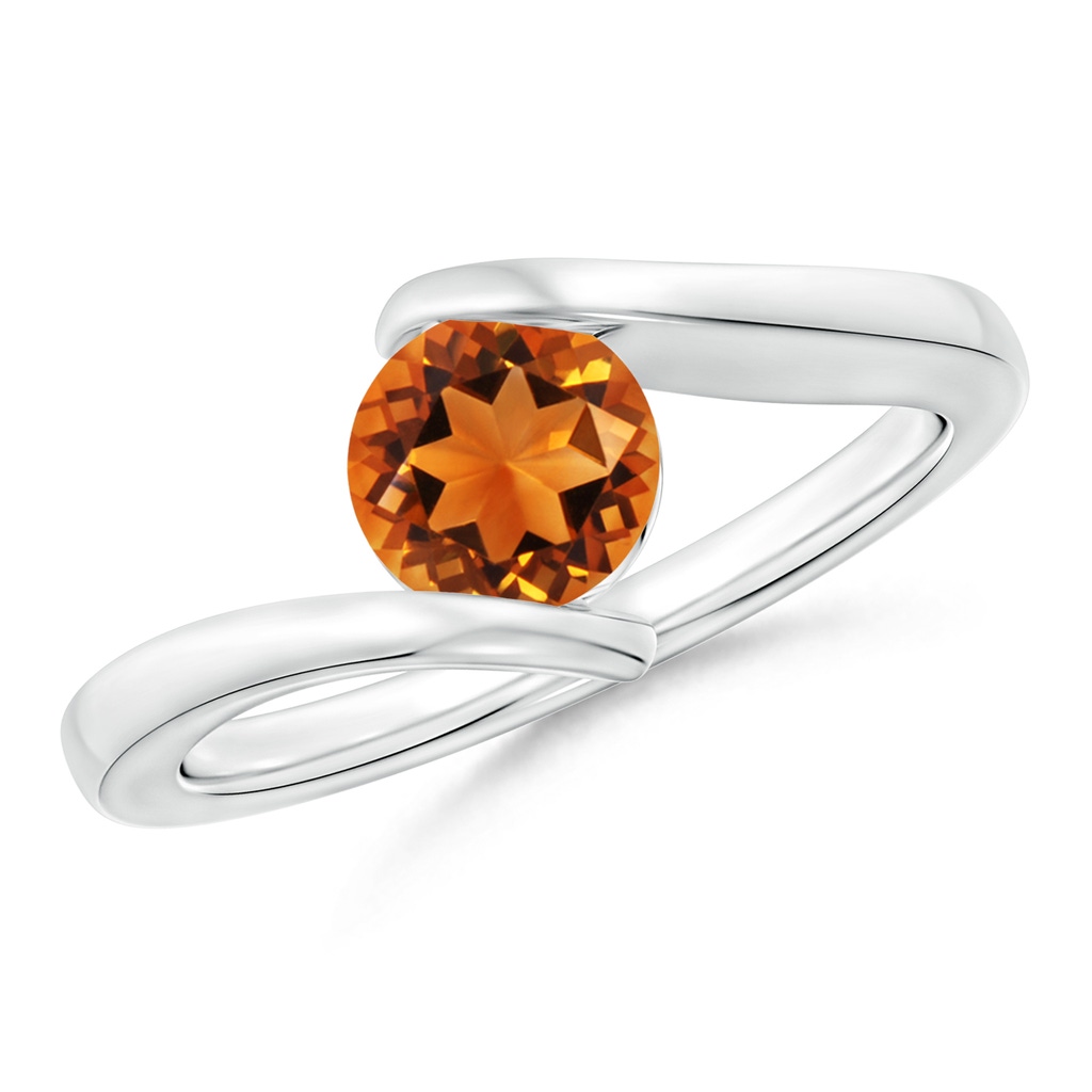 6mm AAAA Bar-Set Solitaire Round Citrine Bypass Ring in White Gold