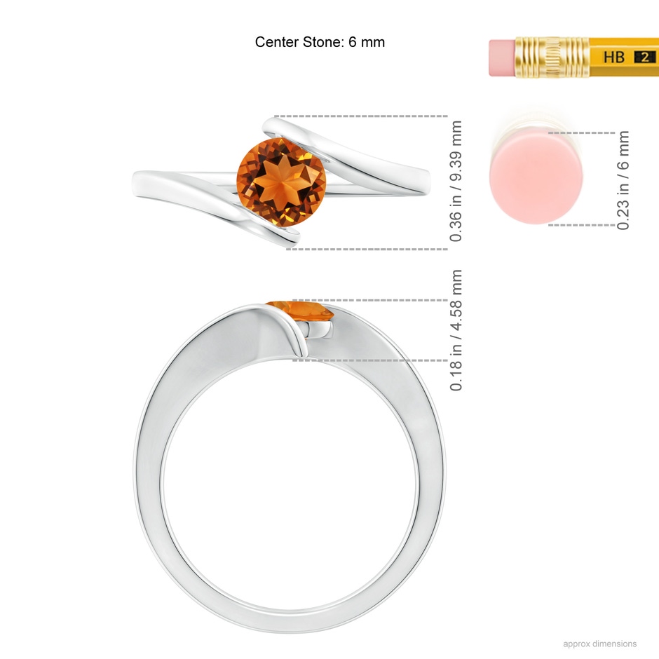 6mm AAAA Bar-Set Solitaire Round Citrine Bypass Ring in White Gold ruler