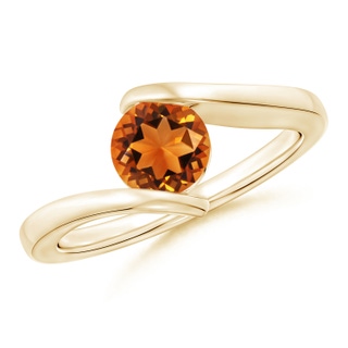 6mm AAAA Bar-Set Solitaire Round Citrine Bypass Ring in Yellow Gold