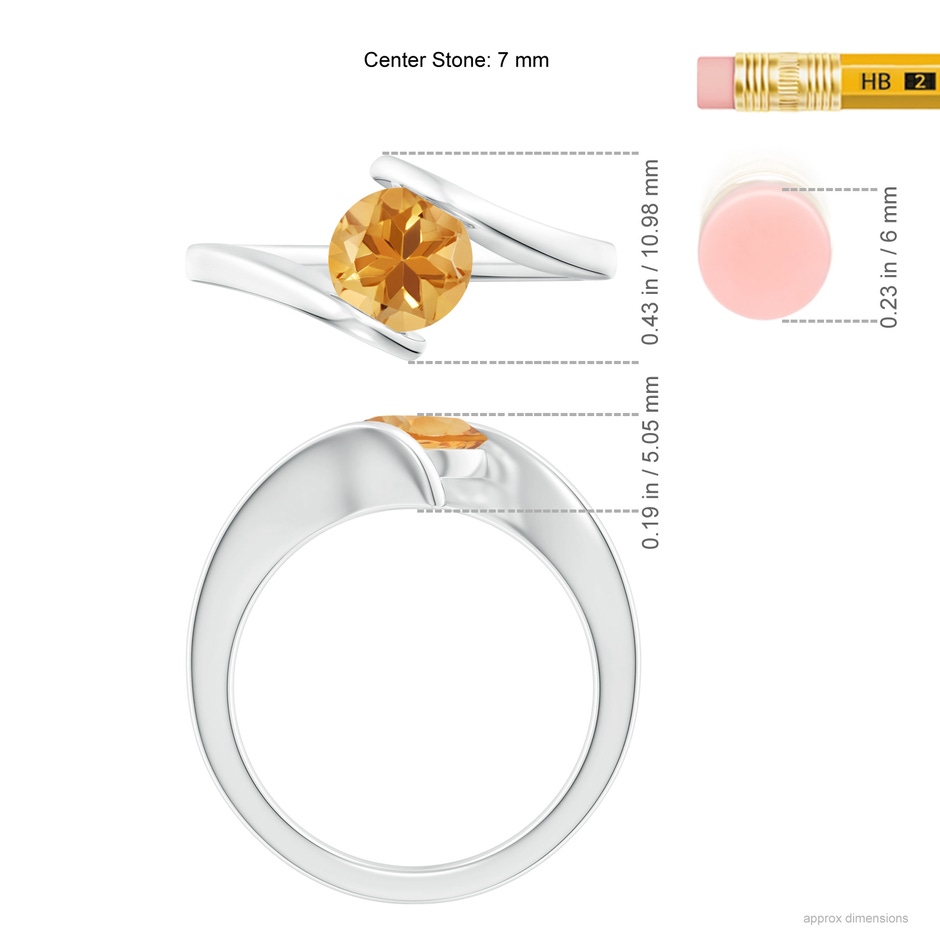 7mm A Bar-Set Solitaire Round Citrine Bypass Ring in White Gold ruler
