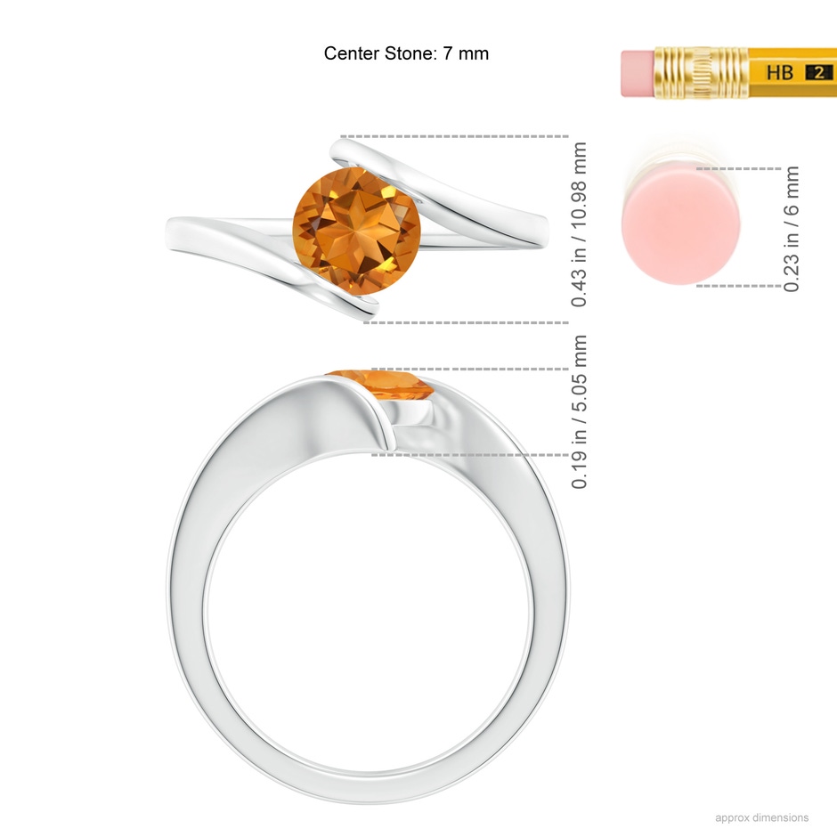 7mm AAA Bar-Set Solitaire Round Citrine Bypass Ring in White Gold ruler
