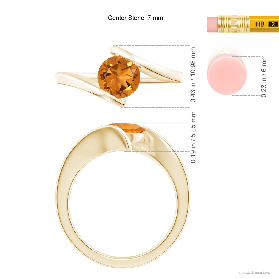7mm AAA Bar-Set Solitaire Round Citrine Bypass Ring in Yellow Gold ruler