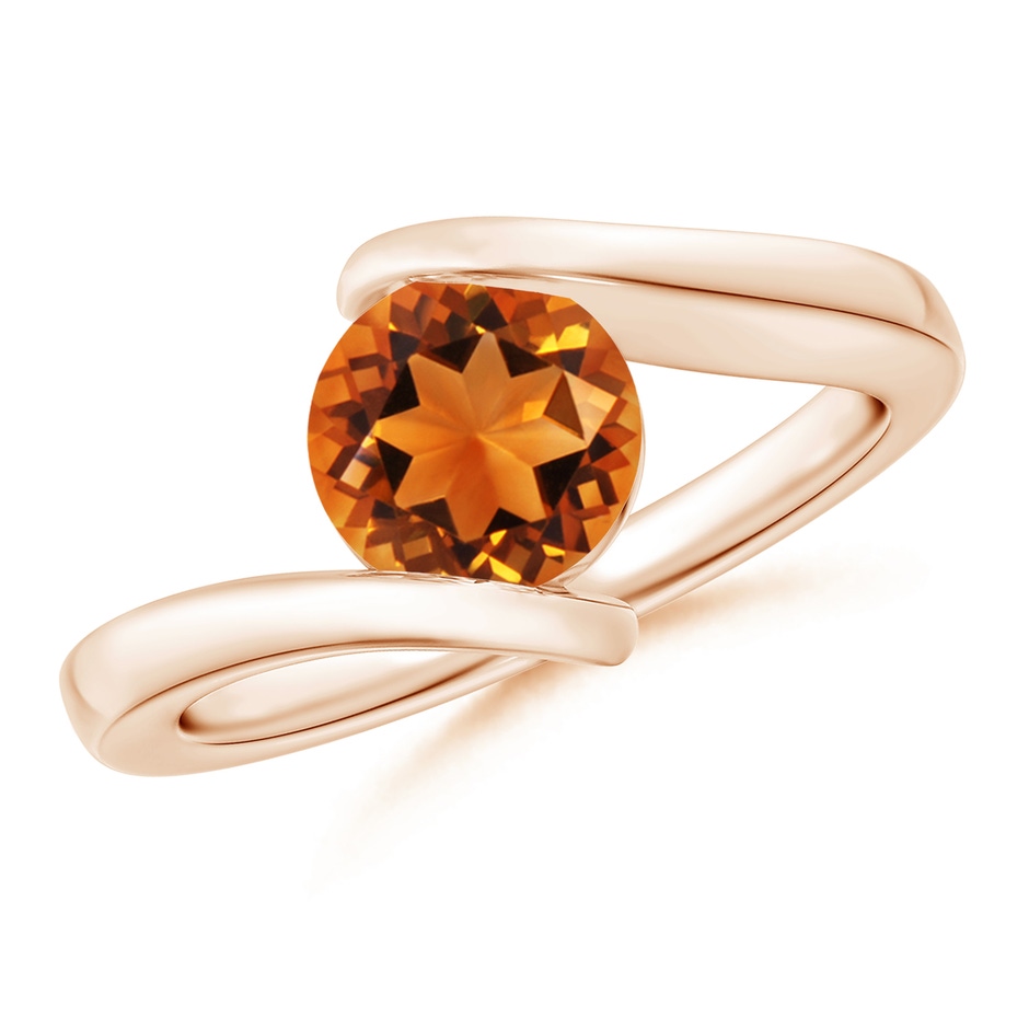 7mm AAAA Bar-Set Solitaire Round Citrine Bypass Ring in 18K Rose Gold 