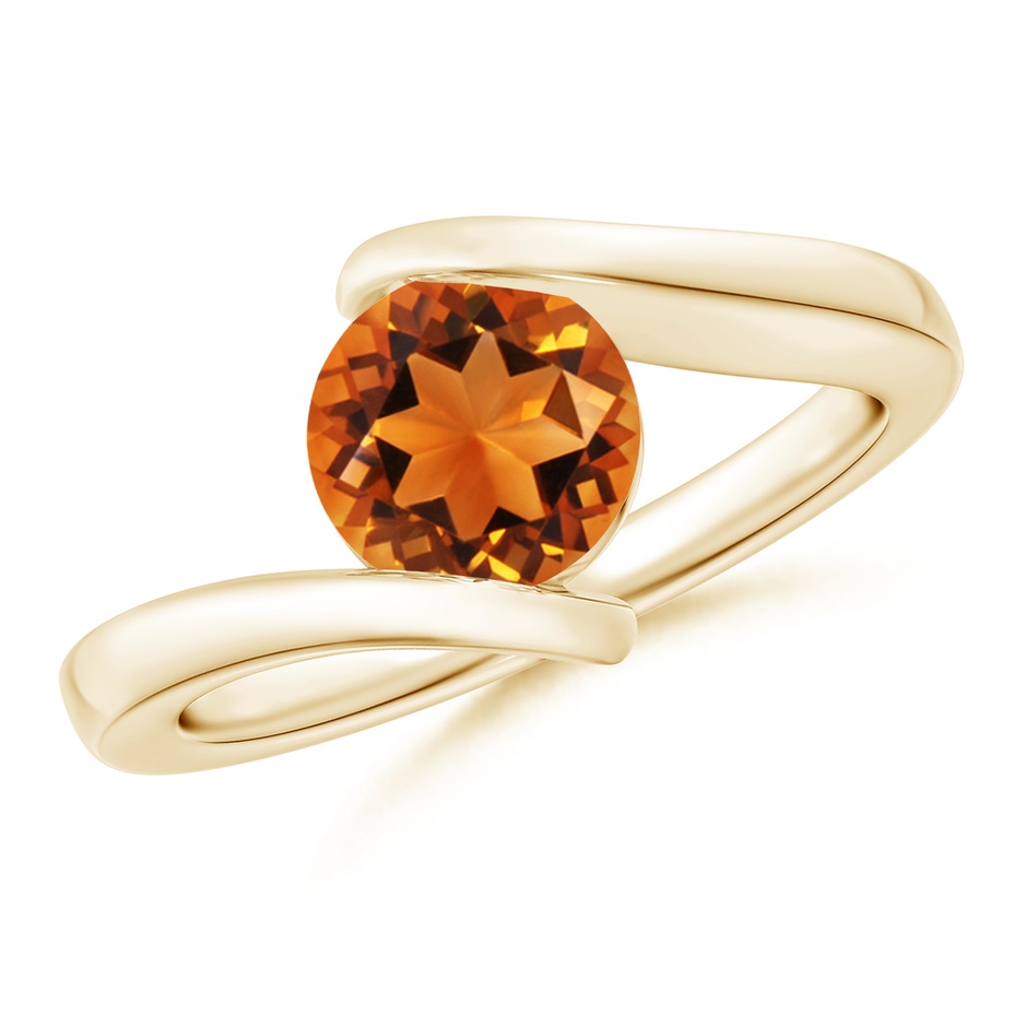 7mm AAAA Bar-Set Solitaire Round Citrine Bypass Ring in 18K Yellow Gold 