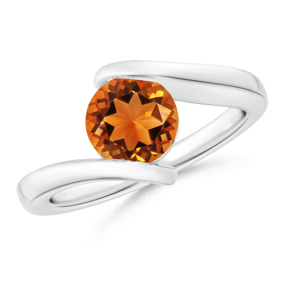 7mm AAAA Bar-Set Solitaire Round Citrine Bypass Ring in White Gold 