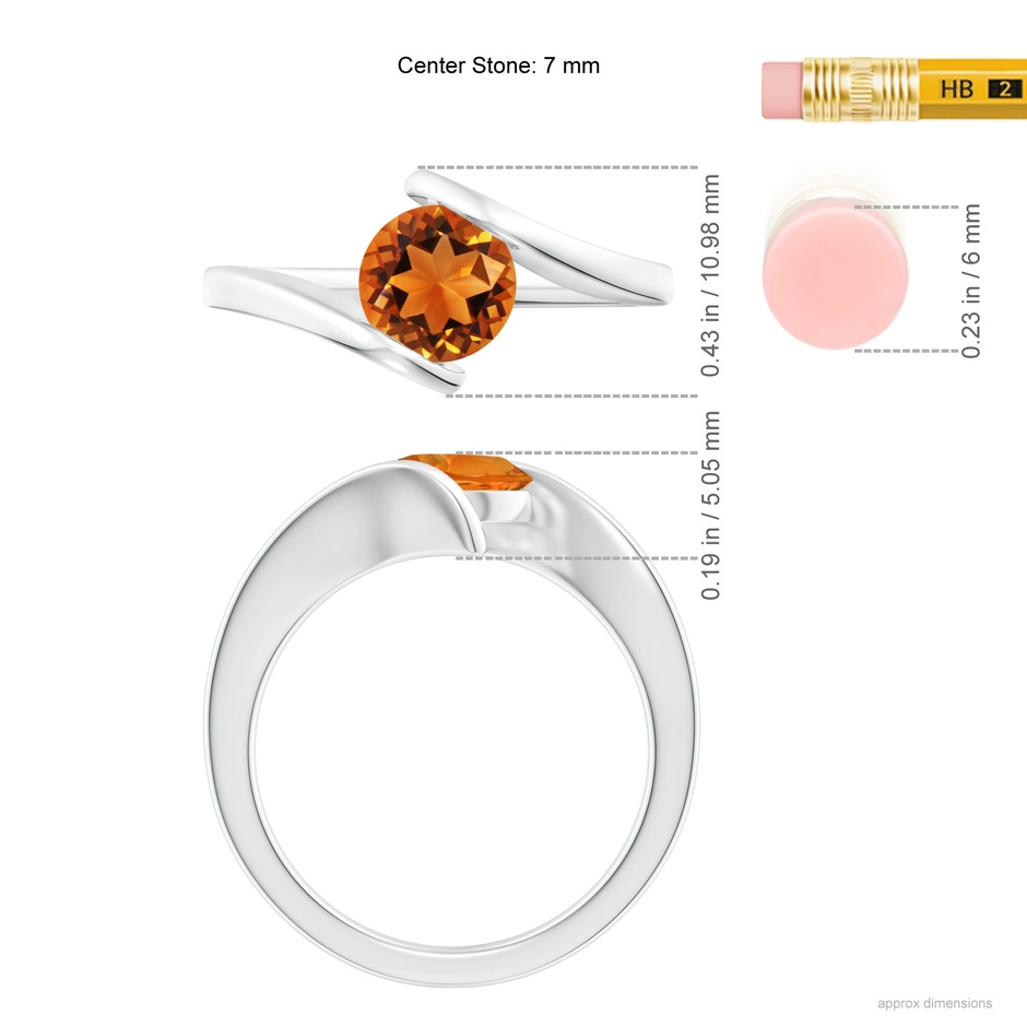 7mm AAAA Bar-Set Solitaire Round Citrine Bypass Ring in White Gold ruler