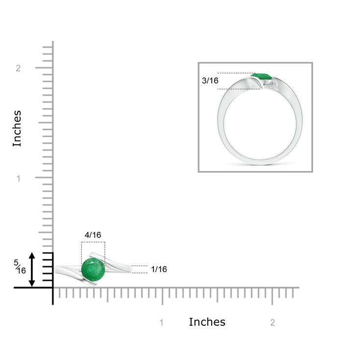 6mm A Bar-Set Solitaire Round Emerald Bypass Ring in S999 Silver product image