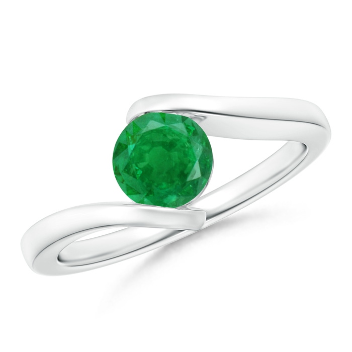 6mm AA Bar-Set Solitaire Round Emerald Bypass Ring in White Gold 