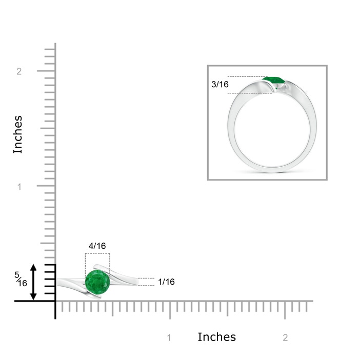6mm AA Bar-Set Solitaire Round Emerald Bypass Ring in White Gold product image