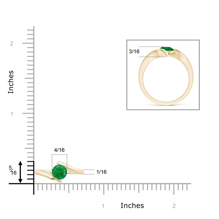6mm AA Bar-Set Solitaire Round Emerald Bypass Ring in Yellow Gold product image