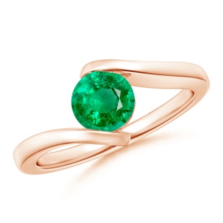 6mm AAA Bar-Set Solitaire Round Emerald Bypass Ring in Rose Gold