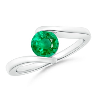 6mm AAA Bar-Set Solitaire Round Emerald Bypass Ring in White Gold