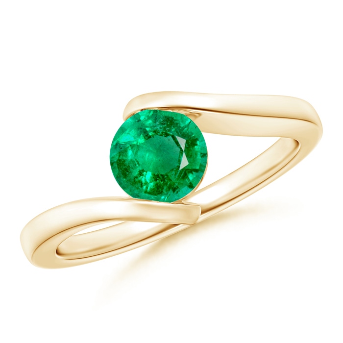 6mm AAA Bar-Set Solitaire Round Emerald Bypass Ring in Yellow Gold