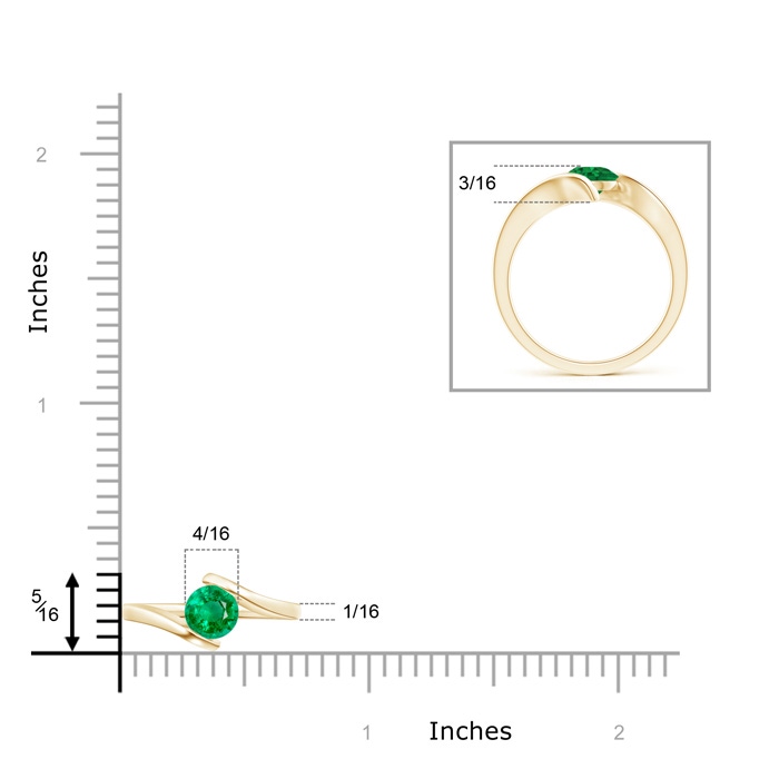 6mm AAA Bar-Set Solitaire Round Emerald Bypass Ring in Yellow Gold Product Image