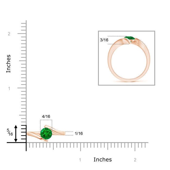 6mm AAAA Bar-Set Solitaire Round Emerald Bypass Ring in Rose Gold product image