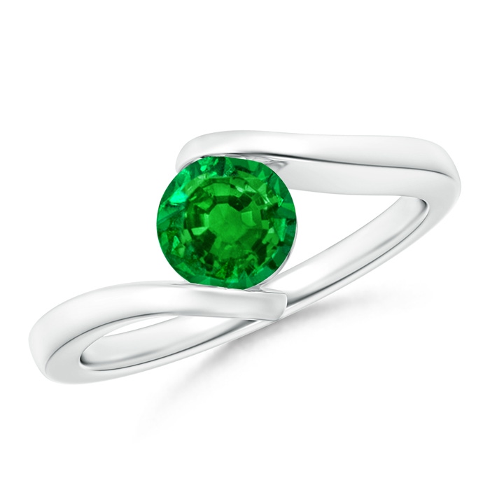 6mm AAAA Bar-Set Solitaire Round Emerald Bypass Ring in White Gold 