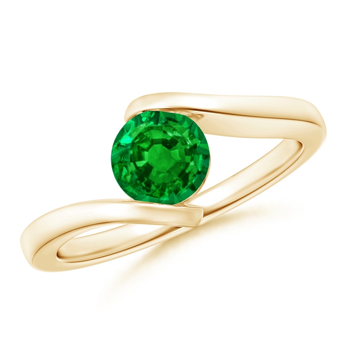 6mm AAAA Bar-Set Solitaire Round Emerald Bypass Ring in Yellow Gold 