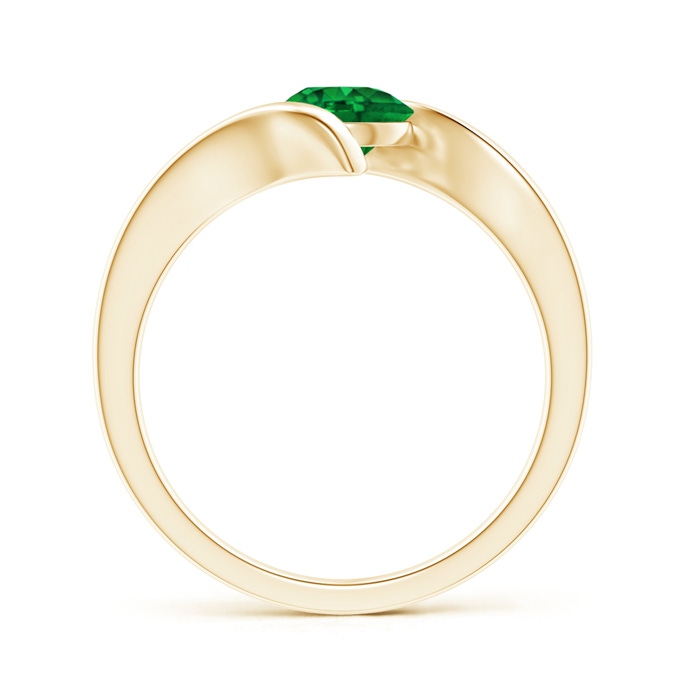 6mm AAAA Bar-Set Solitaire Round Emerald Bypass Ring in Yellow Gold Product Image