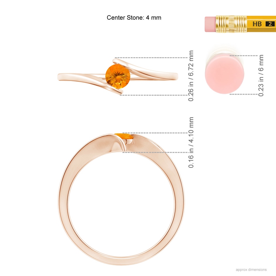 4mm AA Bar-Set Solitaire Round Fire Opal Bypass Ring in Rose Gold ruler