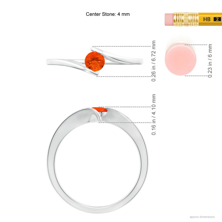4mm AAA Bar-Set Solitaire Round Fire Opal Bypass Ring in P950 Platinum ruler