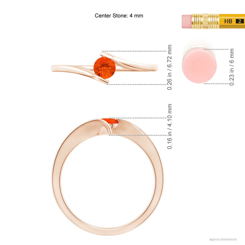4mm AAA Bar-Set Solitaire Round Fire Opal Bypass Ring in Rose Gold ruler