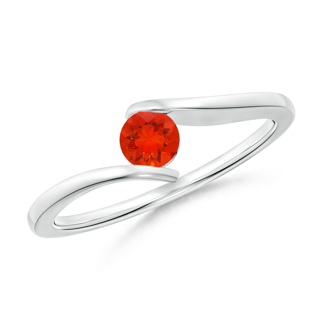4mm AAAA Bar-Set Solitaire Round Fire Opal Bypass Ring in White Gold