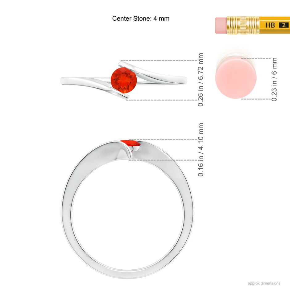 4mm AAAA Bar-Set Solitaire Round Fire Opal Bypass Ring in White Gold ruler
