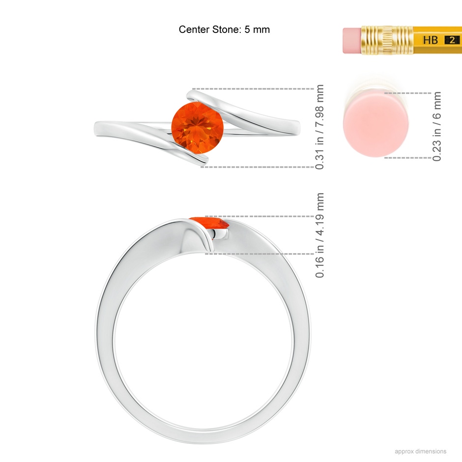 5mm AAA Bar-Set Solitaire Round Fire Opal Bypass Ring in White Gold ruler