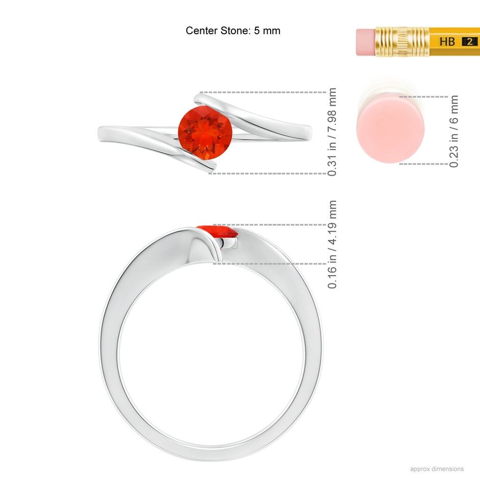 5mm AAAA Bar-Set Solitaire Round Fire Opal Bypass Ring in P950 Platinum ruler