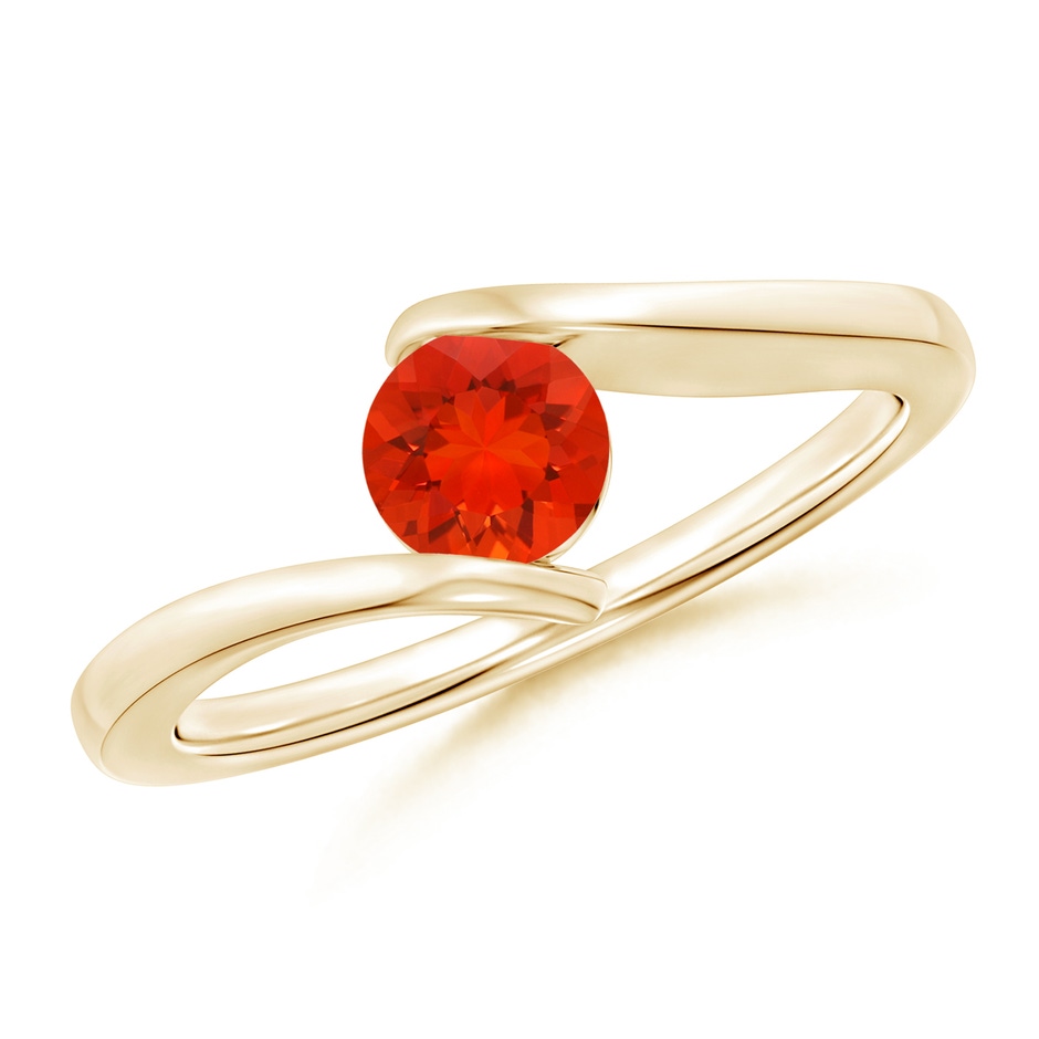 5mm AAAA Bar-Set Solitaire Round Fire Opal Bypass Ring in Yellow Gold 